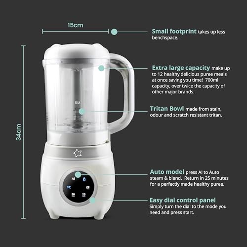 Cherub Baby Automatic Baby Food Steamer & Blender and Glass Storage Jars Bundle | 4-in-1 AI-Powered Steamer Blender Steriliser & 4 x 180ml Borosilicate Weaning Pots (Cerulean & Sage) | BPA-Free System - Image 4