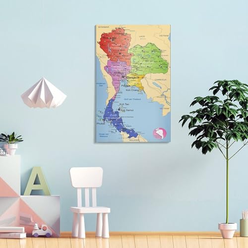 タイ地図 ポスター 印刷 壁アート 油彩画 モダン 誕生日ギフト すぐに掛けられます16x24inch(40x60cm) [4]