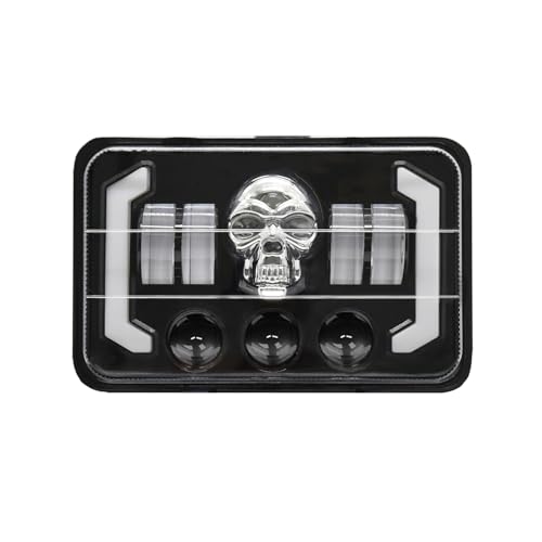 Shkalacar 60W 4x6 Inch LED Headlights Rectangular Skull with High/Low Beam DRL Turn Signal Compatible with H4651 H4652 H4656 H4666 H6545 Peterbilt Kenworth Freightinger Ford Probe Oldsmobile Cutlass