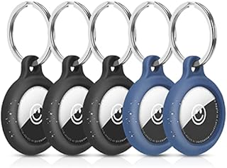 5 Pack Silicone Case for AirTag Key Ring Finder, AirTags Holder for Apple Airtag, Protective Case Cover for AirTag Keyring, Air Tag Keychain for Pet Collar Key GPS Tracker, Black & Blue