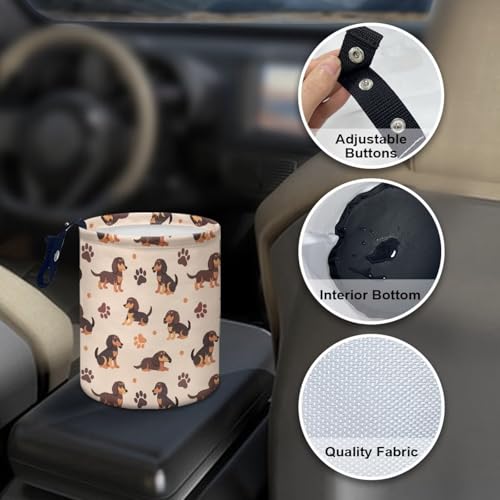 Image of Dachshunds Car Trash Bin Hanging, Waste Basket - Cute, Portable, Collapsible, Waterproof Rubbish Bag for Back Seat, Hanging Headrest