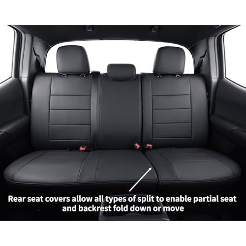 coverdream 4th Gen Tacoma Seat Covers Custom Fit for 2024 2025 Toyota Tacoma (Petrol) Double/Crew Cab SR,SR5,TRD Sport,TRD Off-Road,Limited,Fully Covered,Leather Seat Protector (Full Set,Black)