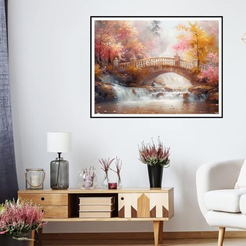 Diamond Painting 5D Automne grand format 70x90cm broderie diamant kit complet pont - 4