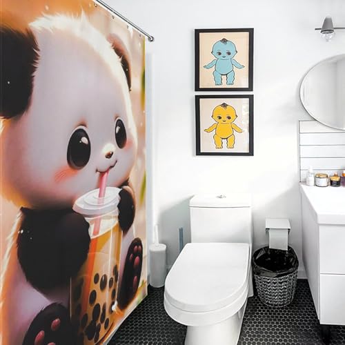 Rideau de douche panda en tissu imperméable lavable 168x183cm avec crochets inclus - 3