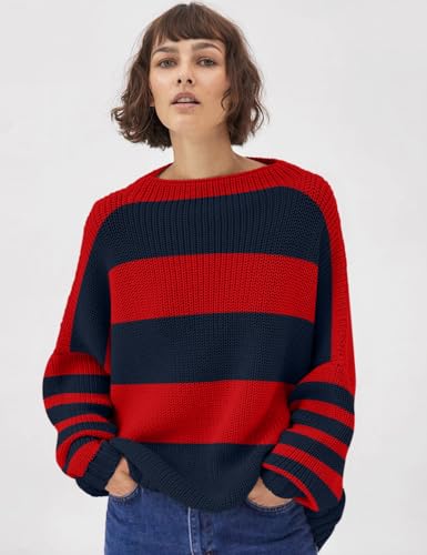 Image of Ugerlov Women's Oversized Sweaters Batwing Sleeve Mock Neck Jumper Tops Chunky Knit Pullover Sweater