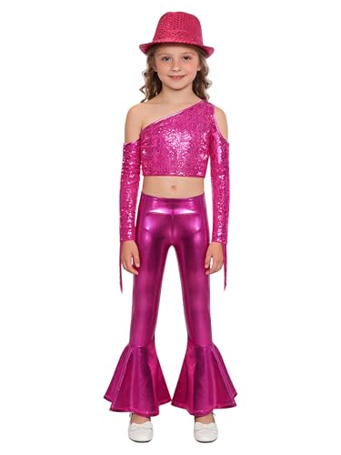 Costumes de danse jazz et hip hop pour filles paillettes rose vif