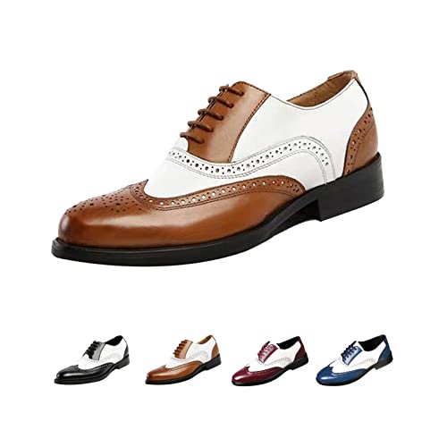 Men's Colorblock Derby Dress Leather Shoes,Fashion Carving Floral Wingtip Block Lace-up Formal Business Casual Shoes