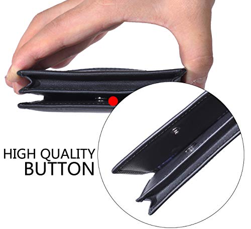 RFID Genuine Leather Bifold ID/Business Credit Card Case Holder for Men Slim Front Pocket Wallet Button4