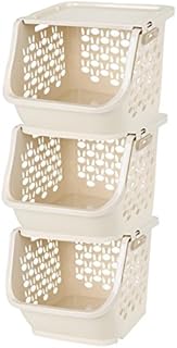LoKauf Plastic Stacking Basket with Lid Kitchen Basket Stackable Vegetable Fruit Shelf Set of 3