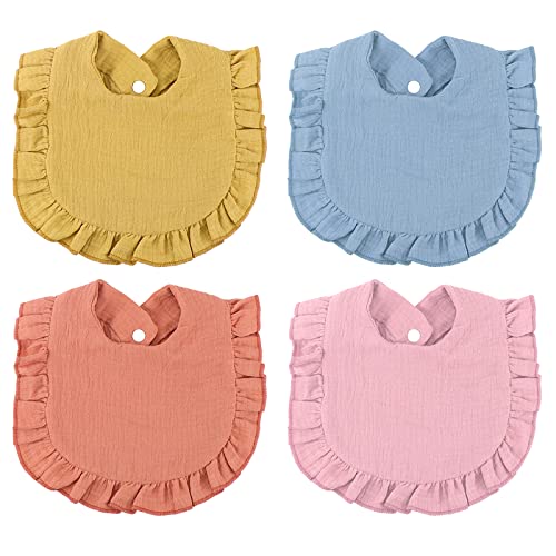 Yotako 4 Stück Lätzchen Baby, Doppellagig Saugfähige Lätzchen , Musselin Halstuch Baby mit Druckknöpfen, Baby Dreieckstuch für 0-24 Monaten Baby Mädchen Jungen Cover