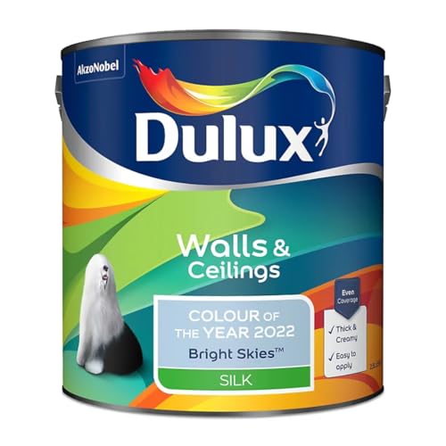 Bright Skies Walls & Ceilings Silk Emulsion Paint 2.5 L – Smooth Washable Silk Finish, Quick Dry, Low-VOC, Easy Application for Interior Walls & Ceilings