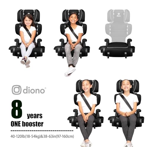Image of Diono Connect3 RXT 2-in-1 High Back Booster, Slim Fit 3-Across in Many Mid-Sized Sedans and SUVs, for Children from 40-120 lbs., Lightweight with Latch, Black Storm