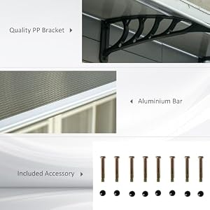 Outsunny Window Awning Door Canopy 11925 x 3775 Polycarbonate Front Door Outdoor Patio Cover with Hollow Sheet for UV Rain Snow and Sunlight Protection Brown