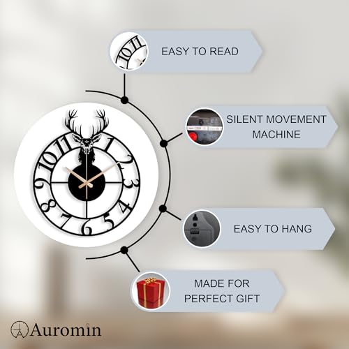 Image of Auromin Modern Wall Clock for Living Room Stylish Metal Wallclock for Bedroom & Hall, Kitchen, Office, Antique & Modern Big Size Clock | Premium Home Decor & Interior Watch