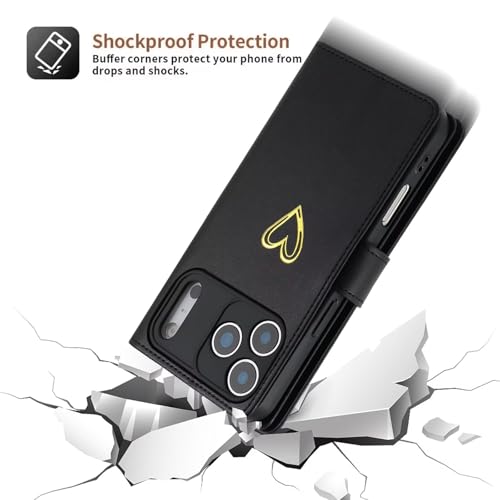AJDJTEN Wallet Case for iPhone 17 Pro Max, Fashion PU Leather Heart Cover for Women Girls, Handbag Zipper Pocket Magnetic Shockproof Flip Phone Case with Wrist Strap Card Slot Kickstand Black by AJDJTEN - Used condition - Image 6