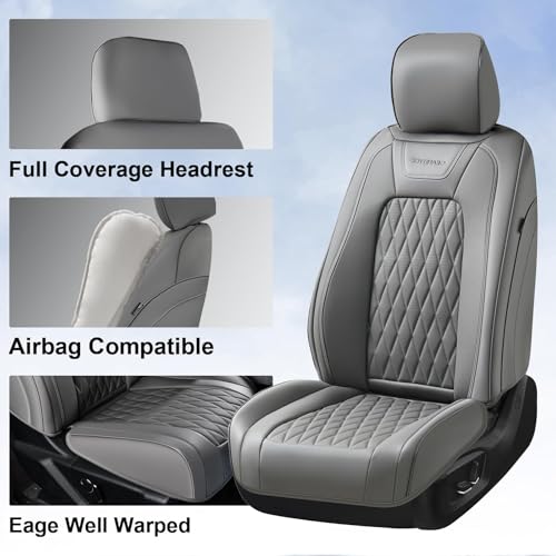 Image of Coverado Leather Seat Covers Full Set Fit for Ford F150 F250 F350 F450, Waterproof Ford F150 Truck Seat Covers Fit for 2015-2026 F150 and 2017-2026 F250 F350 F450 (Gray)
