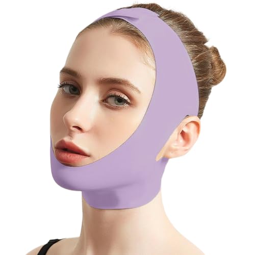 XBFOCNH mascarillas reutilizables en V,Faja Facial Lifting,máscara de papada, para doble mentón y piel facial flácida,Púrpura