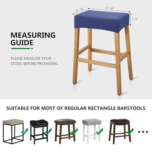 Image of YISUN Stool Covers Rectangle - 2 Pack Stretch Waterproof Saddle Seat Cover Counter Bar Stools Bar Chairs Covers Kitchen Island Chairs Cushion Protector (2, Navy Blue)