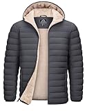 TACVASEN Mens Puffer Jacket with Hood Winter Warm Puffy Jackets Sherpa Lined Insulated Water Resistant Down Coats for Travel Dark gray XL