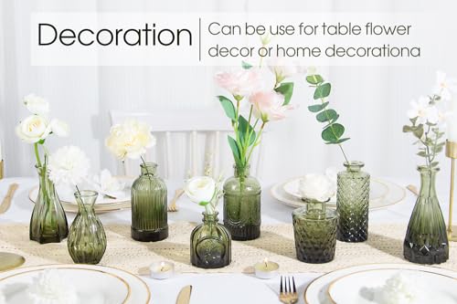 12pcs Green Glass Bud Vases for Flowers and Home Décor