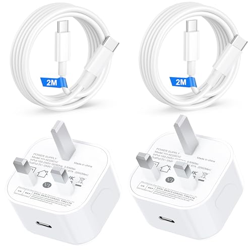 Image of iPhone Charger Fast Charge for iPhone 17 16 15,2 Pack PD 20W USB C Plug with 2M/6FT USB-C to USB-C Cable, Type C Charger Fast Charging Plug UK Compatible with iPad/Air/Mini,for Home, Office and Travel