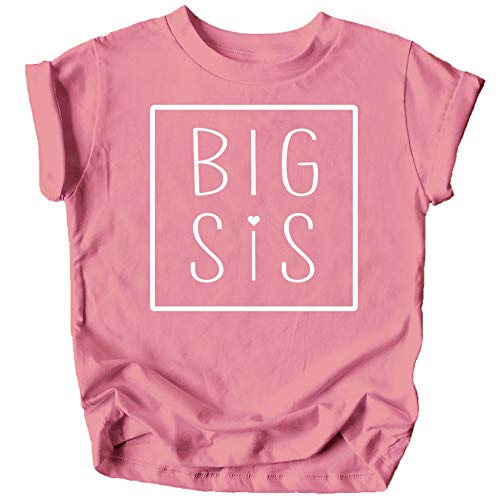 Olive Loves Apple Big Sis Square Sibling Reveal Announcement Shirt for Baby and Toddler Girls Sibling Outfits Mauve Shirt