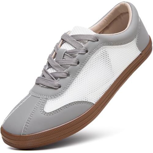 XRH Womens Tennis Shoes Lightweight Casual Shoes Mesh Breathable Walking Shoe for Women Low Top Sneakers（Grey White,US8.5