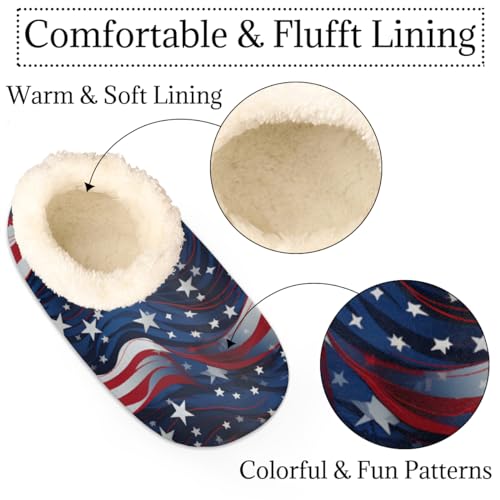 American Flag Slippers for Women Men, 4Th Of July Star Stripe House Slippers Socks Warm Fuzzy Memory Foam Indoor Slippers Lightweight Cozy Anti-Skid Closed Back Home Shoes, Medium2