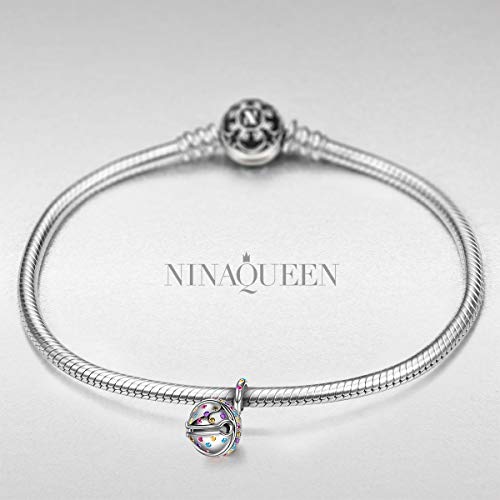 Ninaqueen Jingle Bells 925 Sterling Silver Bead Charms, 5A Cubic Zirconia And Hand-Applied Enamel, Jewelry Box Included For Christmas Gifts, Compatible With Charms Bracelet And Necklace (White Gold) #TOP6