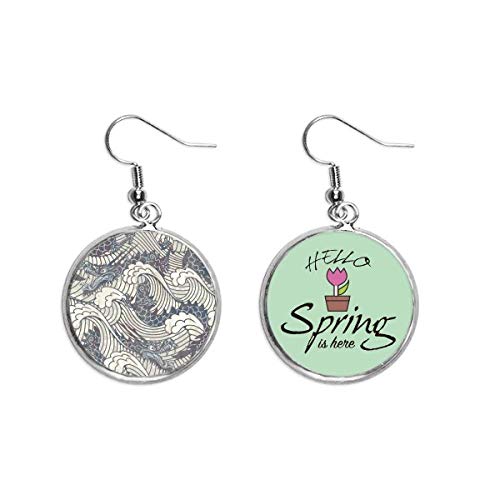 Pendientes de Dragón Azul Chino con pintura de olas y colgante artístico elegante