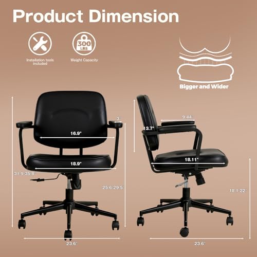 Image of Home Office Chair, Ergonomic Desk Chair with Lumbar Support, Adjustable Height Rolling Swivel Task Chair with Armrests, PU Leather, for Meeting,Study Room Black