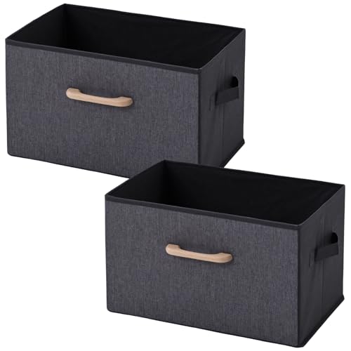 山善(YAMAZEN) 収納ボックス 2個組 木製取っ手 前面麻風生地 カラーボックス対応 幅38×奥行25×高さ25cm 完成品 ブラウン YTC-MSB2P(BR)