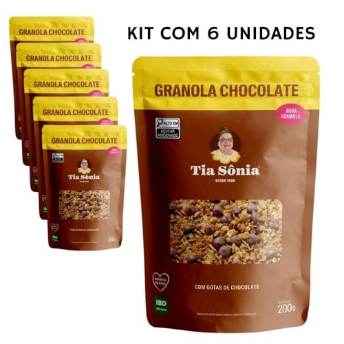 Tia Sônia, Kit 6 Granola Gotas de Chocolate Coco Cereais 200g Tia Sônia