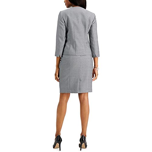 Le Suit Women's 1 Button Collarless Diamond Stretch Jacquard Seamed Skirt Suit, Black/White, 4 #TOP1