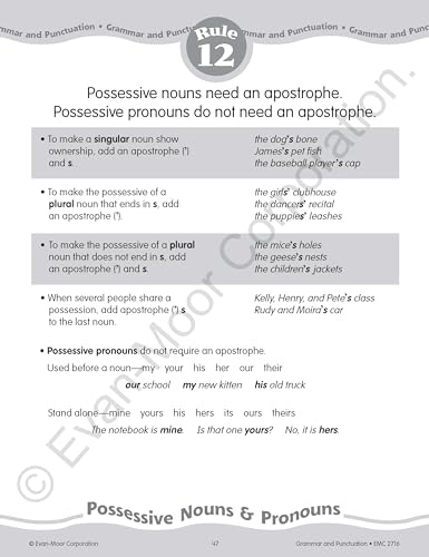 Evan-Moor Grammar and Punctuation, Grade 6 Homeschooling and Classroom Resource Workbook, Reproducible Worksheets, Subjects, Predicates, Adverbs, Adjectives, Prepositions, Compound Sentences, Tenses