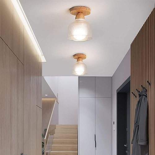 Iluminación de pasillos con plafón cilíndrico de vidrio y montura rústica 4
