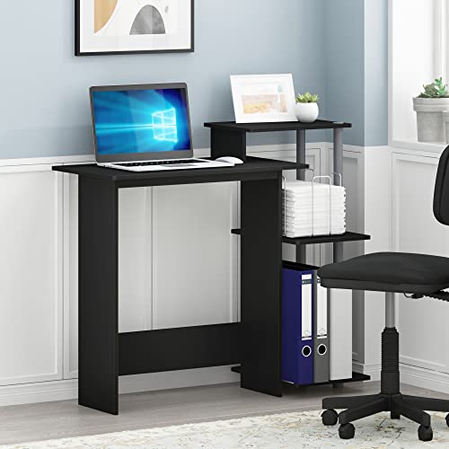 Bureau à domicile avec 3 étagères ouvertes meuble informatique noir - 2