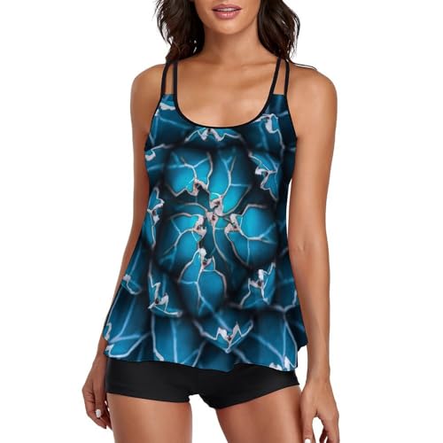 Maillot de bain tankini fleurs bleues 3 pièces avec robe légère et shorty de bain