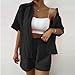 Summer women's set fashionable casual shorts short-sleeved shirt blouse buttoned cardigan (black,M)