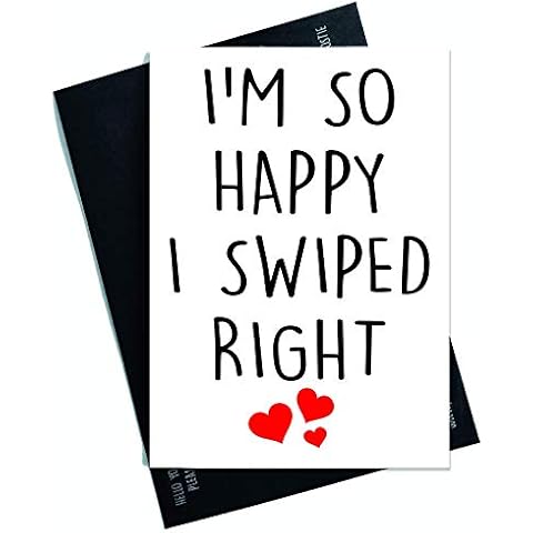 Peachy Antics Anniversary Cards, So Happy I Swiped Right, Girlfriend Card, Boyfriend Cards Novelty Card Funny Cards Friend Card Christmas Card Tinder PC78, White, A5 Cover