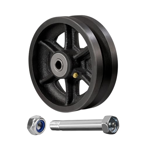 Image of 6 inch x 2 inch V-Groove Steel Wheel, 7 /8 inch Wide 90 Groove Fits 1 inch Angle Iron Track, Heavy Duty Industrial Track Wheel with Relief Groove, High Load Capacity（1 Pack）