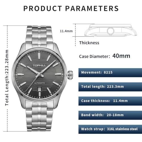 Image of TOPHILL Men Watches Automatic Mechanical Watches - Dive, GMT, Chronograph & Dress Styles | 316L Stainless Steel, Sapphire Crystal, Ceramic Bezel | 5ATM-300M Waterproof with Super Luminous | Classic Business & Sport Casual