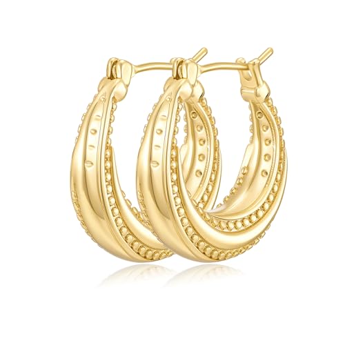 14K Gold Hoop Earrings for Women Rotating Small Ball Gold Hoop Earrings Chunky Hoops Dainty Hypoallergenic Earring 22MM