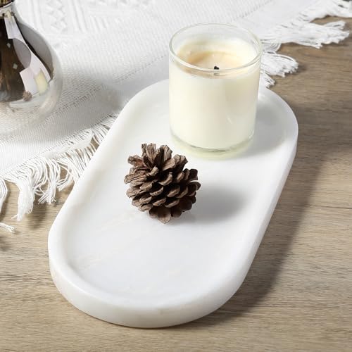 Image of Koville African Natural White Marble Decorative Tray, 10 inch x 5 inch Marble Vanity Tray for Bathroom Countertop Organizer Stone Trays, Catchall Tray for Perfume, Candles, Jewelry (Namib Bianco White)
