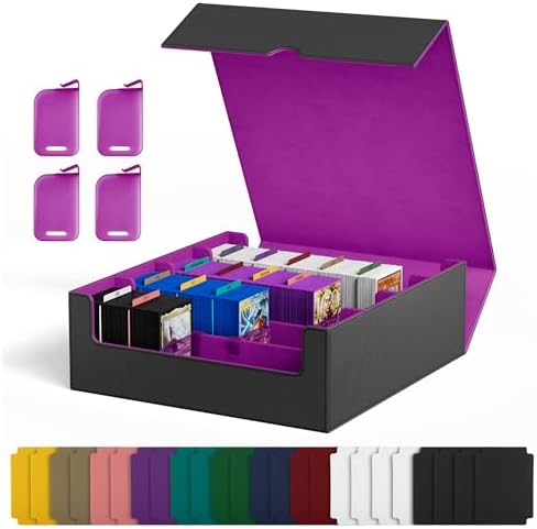UAONO Kartenaufbewahrungsbox für Trading Cards, 2400+ MTG Commander Deck Box mit 24pcs bunten Teilern, Kartenetui passend für Magic TCG PTCG Spielkarten(Schwarz&Violett)