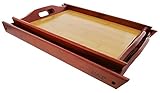 Wood Serving Tray With Handles - Large and Small Stackable Carrying Trays - Brown - 2 Piece Set - 14.8