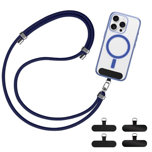 GanYesin Lanière Universelle Téléphone, Sangle en Nylon Ajustable 4 Passants pour Hommes Femmes, Compatible Smartphones avec Coque Activités de Plein air, Voyages et les Déplacements (Bleu Foncé)