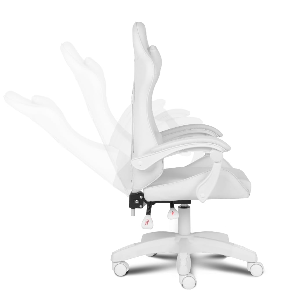 Apollo Chaise Gaming Ergonomique Similicuir Noir avec Dossier Réglable 90-135°, Accoudoirs, Soutiens Lombaire et Cervical, Pivotement 360°, Confort Durable et Abordable, Blanc