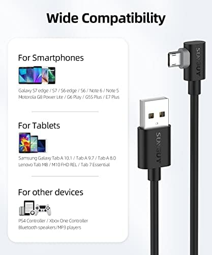 SUNGUY Right Angle Micro USB Cable Short Reversible Micro Connector Fast Charging Data Sync Lead for Samsung Galaxy S6 S7 Edge S5 Note 4,Moto G5 Plus,Kindle - Black (0.3m*2)