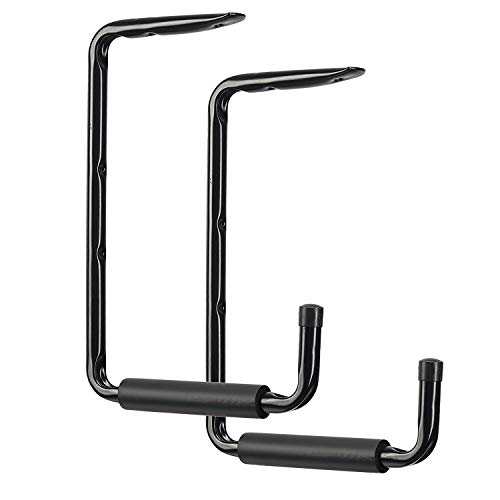 Wall Ceiling Mounted Garage Storage Hooks, 13.4’’ x 9.4’’ Heavy Duty Large Utility Hangers Organizer for Ladder,Tools, Garden Hose and Bike(2 Pack, Black)